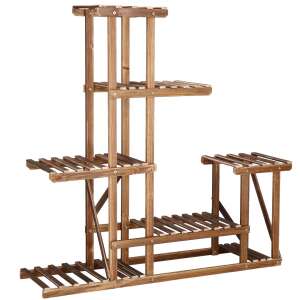 Springos 6-stufiger Pflanzenständer aus Holz, braun, für den Innen- und Außenbereich