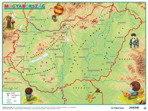 STIEFEL A3 double-sided desk mat with a map of Hungary for kids, showing administrative divisions and landmarks