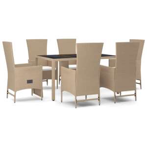 Beige polyrattan garden dining set with 6 chairs and a table - Garden Set