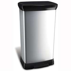 CURVER 50 liter pedal trash can with metal look, silver with black lid and base - Trash can