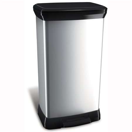 CURVER 50 liter pedal trash can with metal look, silver with black lid and base