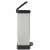 Side view of CURVER 50 liter pedal trash can with metal look, silver with black lid and base