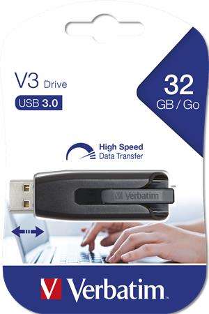 VERBATIM Pendrive, 32GB, USB 3.0, 60/12MB/sec, VERBATIM "V3", schwarz-grau