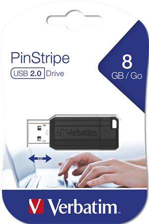 VERBATIM Pendrive, 8GB, USB 2.0, 10/4MB/sec, VERBATIM "PinStripe", schwarz