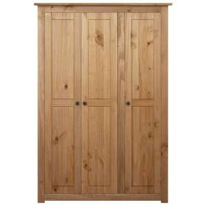 VIDAXL Three-Door Solid Pine Wardrobe, Natural Wood Finish - Living Room Furniture