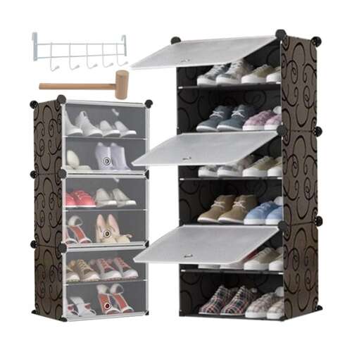 Shoe Rack System, 3 Modules, 6 Shelves, 92x40x31 cm, Black