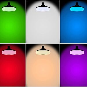 Collage of RGBW LED bulb with Bluetooth speaker emitting different colors - Bulb
