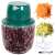 Green electric food chopper with accessories and examples of chopped vegetables