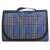 Blue and red checkered picnic blanket folded with handle
