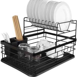 Ruhhy Two-tier pot dryer with drip tray, metal/plastic, 43 x 29 x 27 cm, black 99231623
