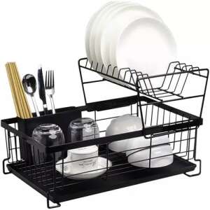 Ruhhy Two-tier pot dryer with drip tray, metal/plastic, 43 x 29 x 27 cm, black 99261728 - Dish Rack