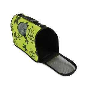 Transportor pentru animale de companie cu model verde cu design floral, deschis, arătând interiorul - Transportator, cutie de mașină pentru animale de companie