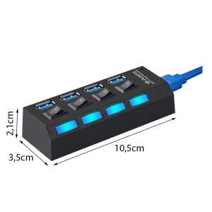 Verkgroup 4 port USB 3.0 hub with individual switches, black - USB Hub