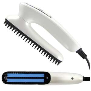White electric beard and hair straightening brush, hair styling tool - Hair styling brush
