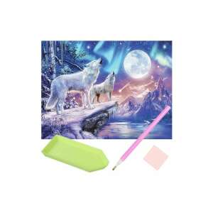 Gyémántfestés - Farkasok Teliholdon - 30x40 cm