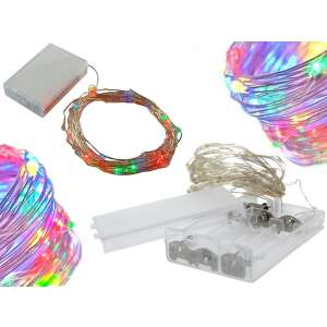 100 LED-es többszínű fényfüzér, 10 méter hosszú, elemes, elemtartóval - Nonbrand Fényfüzér