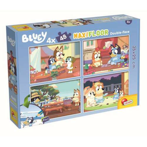 Bluey 2 az 1-ben 4x48 darabos puzzle doboz, a Bluey rajzfilmből vett jelenetekkel. - Lisciani