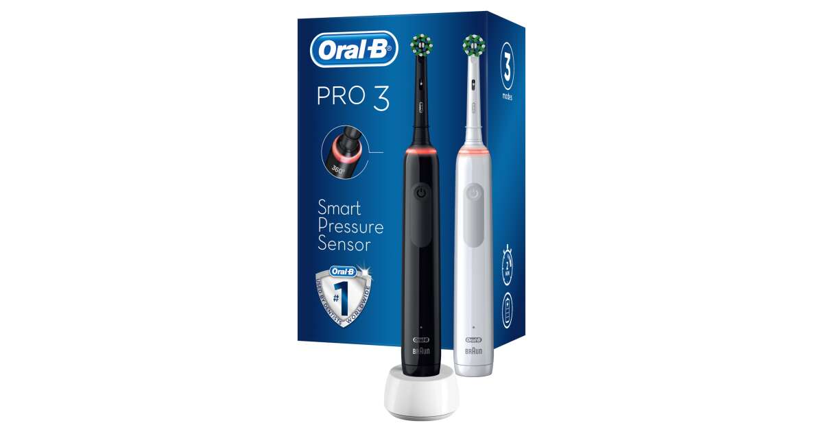 Oral-B Pro 3 3900 Duo Pack 2pcs Electric Toothbrush, Black-White 