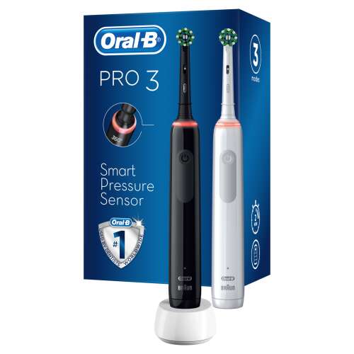 Elektrická zubná kefka Oral-B Pro 3 3900 Duo Pack 2ks, čierno-biela