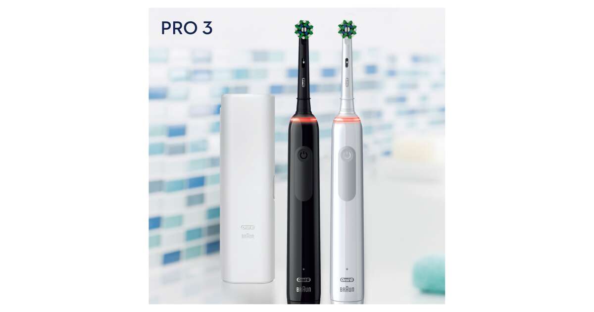 Oral-B Pro 3 3900 2pcs Black-White Electric Pack Toothbrush, Duo