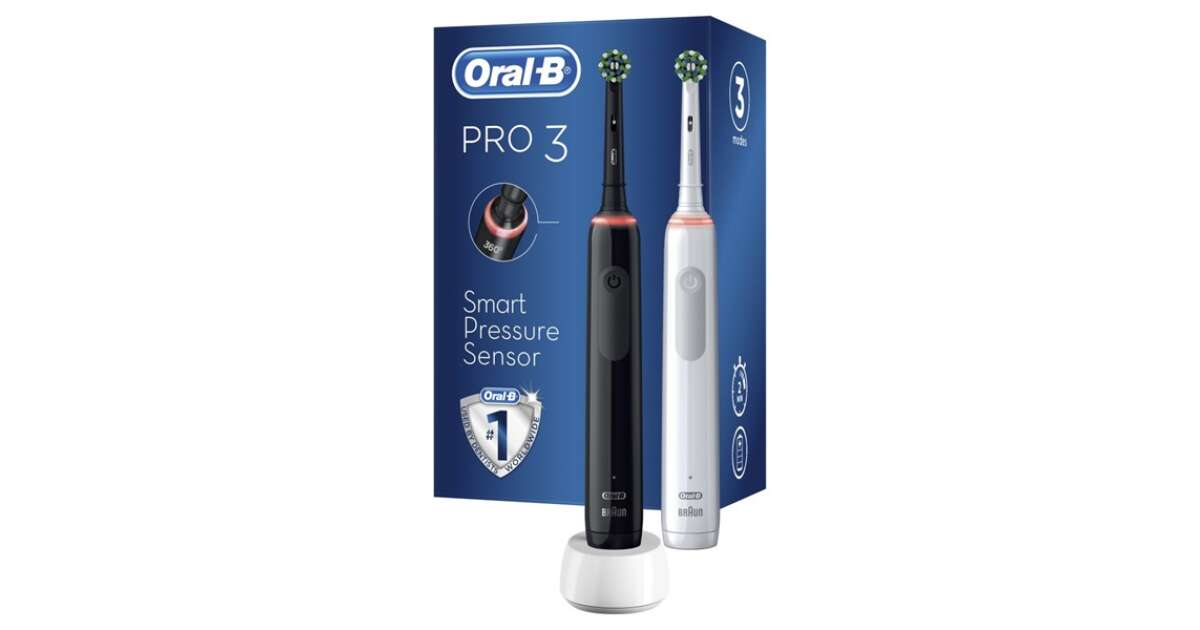 2pcs Duo Toothbrush, Pack Electric 3900 Pro Black-White Oral-B 3