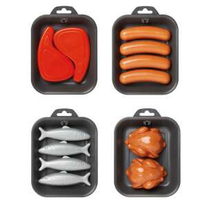 Set de jucărie cu alimente Écoiffier cu carne, cârnați, pește și pui în tăvi - Joacă alimente