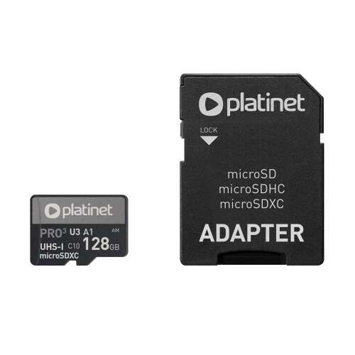 PLATINET microSDXC + ADAPTÉR SD 128GB class10 U3 A1 90MB/s [42910]