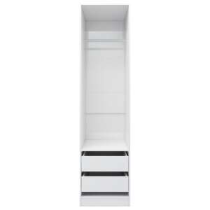 White high gloss wardrobe with 2 drawers and a hanging rail, 50x50x200 cm - Office Furniture