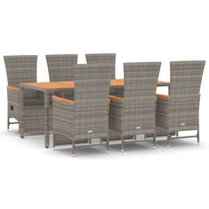 7 piece grey polyrattan garden dining set with cushions - Garden Set