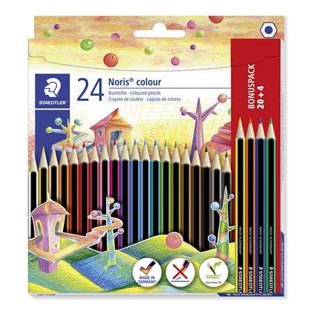 STAEDTLER Színes ceruza készlet, hatszögletű, STAEDTLER "Noris Colour 185", 20+4 különböző szín