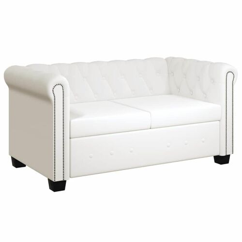 Chesterfield Kanapé - 2 Személyes - Fehér Műbőr