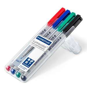 Set de markere Staedtler Lumocolor, non-permanente, 4 culori, 0,6 mm, vârf fin, pentru proiector - Markere