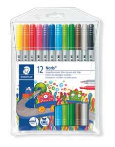STAEDTLER Set de stilouri cu vârf de fetru, 1-3 mm, cu două capete, lavabile, STAEDTLER "Noris® 320", 12 culori diferite 31553116 Pixuri cu vârf de fetru