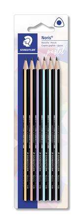 STAEDTLER Noris Pastellfarbstifte, 6er Pack, HB, sechseckig, sortierte Farben
