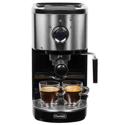 Bestron AES800STE espresso maker, black and silver, with two cups of espresso