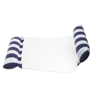 Ikonka Granatowo-biały w paski nadmuchiwany hamak pływający - Materac plażowy, krzesło plażowe