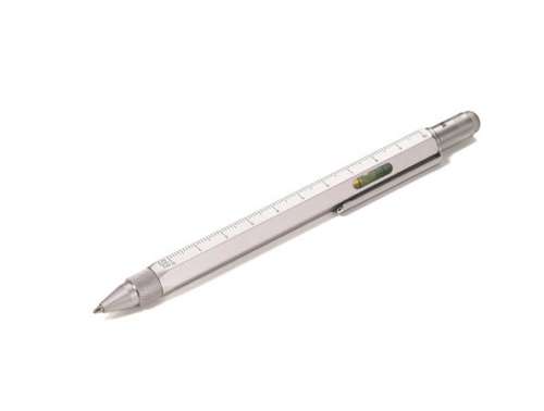 TROIKA Construction multifunction pen with ruler, level, screwdriver, and stylus, silver