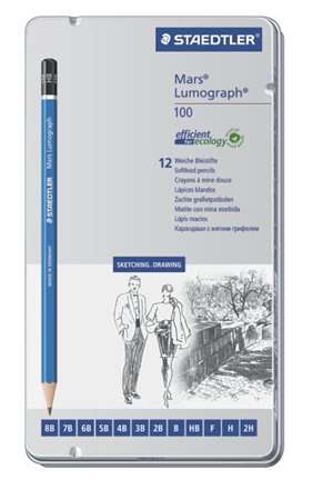 STAEDTLER Mars Lumograph 100 grafitceruza készlet, 12 különböző keménység, fém dobozban