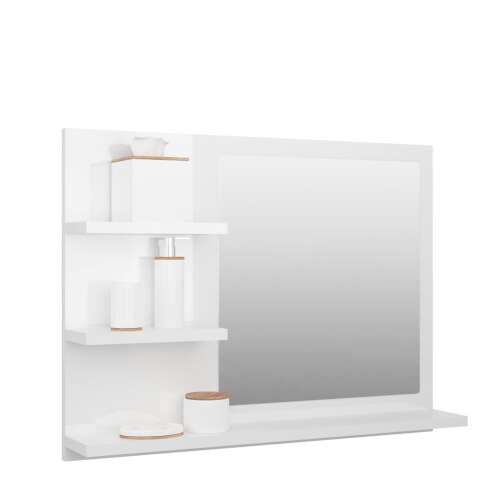 Magasfényű fehér forgácslap fürdőszobai tükör 60 x 10,5 x 45 cm