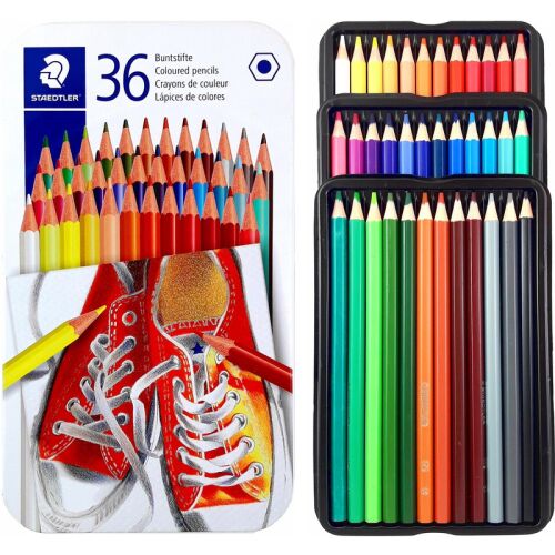 STAEDTLER 36-Color Pencil Set in Metal Box, ideal for drawing and coloring