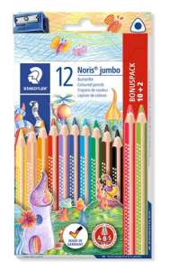 Set bojica u boji STAEDTLER Noris Jumbo 128, 12 komada, s oštrilom, 10+2 boja, proizvedeno u Njemačkoj - Drvena bojica