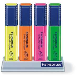 STAEDTLER Textmarker Classic 364 Stiftset, 4 Farben, Gelb, Orange, Pink, Grün - STAEDTLER