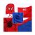 Close up details of Spiderman costume for kids: mask, fabric, logo
