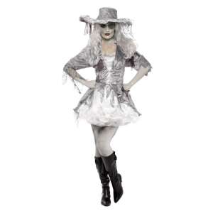 Deluxe Zombie Piratenkostüm für Damen, Grau und Weiß, Größe XS, Vorderansicht - Kostüme für Erwachsene