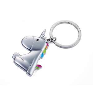 TROIKA Unicorn Kulcstartó, ezüst fém kulcstartó szivárványos sörénnyel és farokkal - Troika