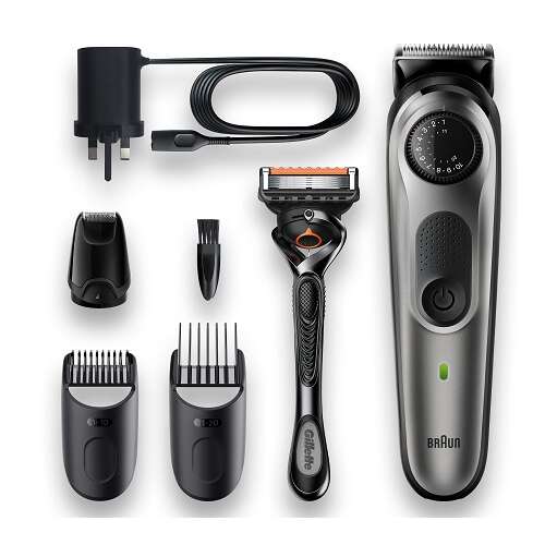 Braun BT5365 zastrihávač fúzov s príslušenstvom, vrátane holiaceho strojčeka Gillette Fusion ProGlide, presných hrebeňov, čistiacej kefy a nabíjacieho kábla