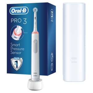 Oral-B PRO3 3500 Elektrische Zahnbürste mit Sensi Clean Kopf + Travel, Grau 58274376 Mundpflege