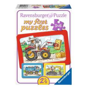 Ravensburger Moje Pierwsze Puzzle - Traktor, Wywrotka, Koparka - 3x6 elementów - Puzzle