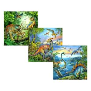 Puzzle cu dinozauri pentru copii, 3 puzzle-uri cu 49 de piese fiecare, prezentând diferiți dinozauri în diverse medii - Puzzle