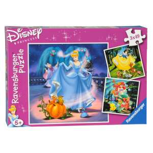 Ravensburger Disney Princess puzzle 3x49 elementów z Kopciuszkiem, Królewną Śnieżką i Ariel - Puzzle
